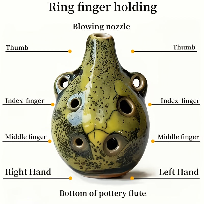 Vintage 6-Hole Ceramic Ocarina Flute | Mini Portable Wind Instrument with Adjustable Necklace