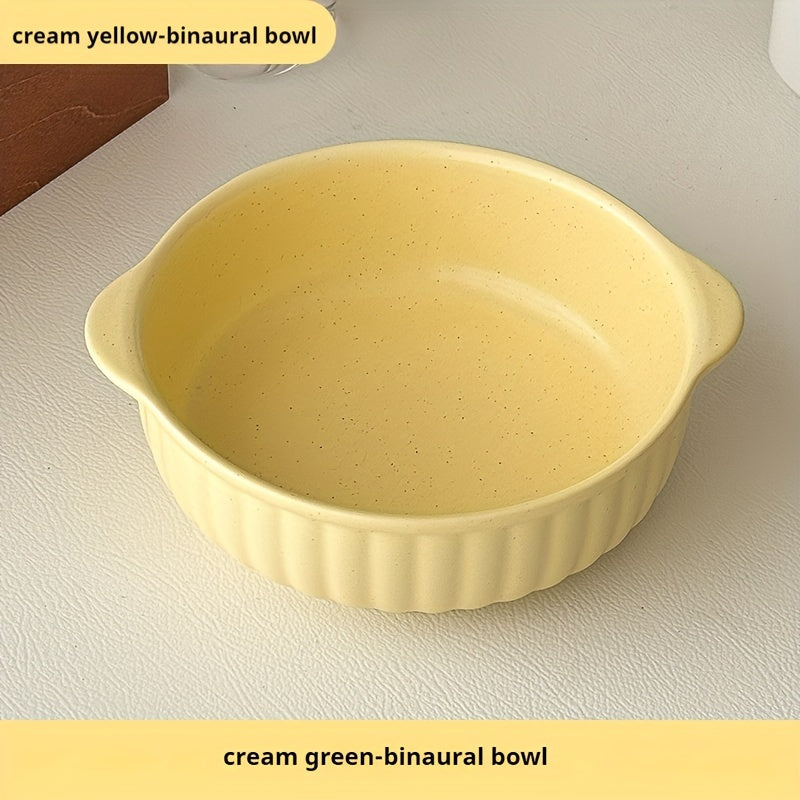 Double-Ear Ceramic Bowl | Large-Capacity Soup, Salad & Noodle Bowl, Oven & Microwave Safe