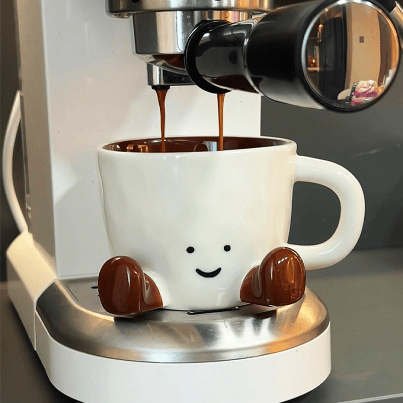 Cute Caramel-Colored Ceramic Cup – Light Luxury Coffee Mug with Cartoon Underglaze Design