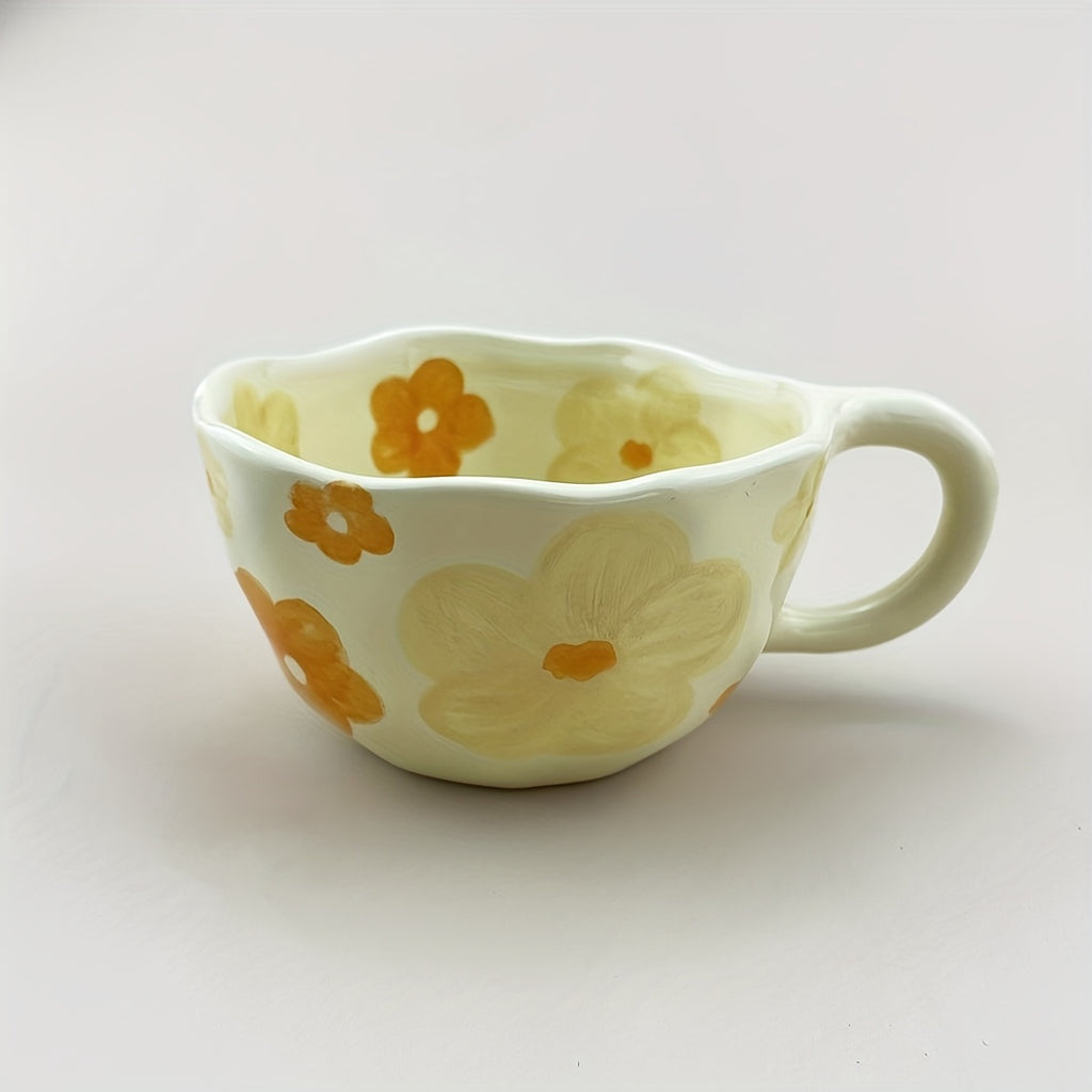 Hand-Pinched Irregular Flower Ceramic Cup | Korean-Style Oatmeal Breakfast Mug