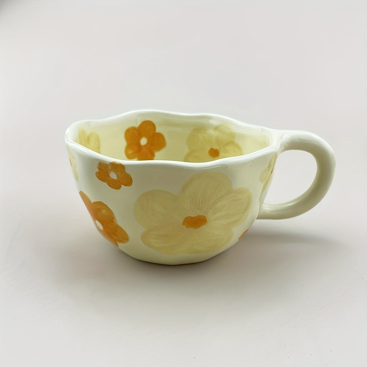 Hand-Pinched Irregular Flower Ceramic Cup | Korean-Style Oatmeal Breakfast Mug