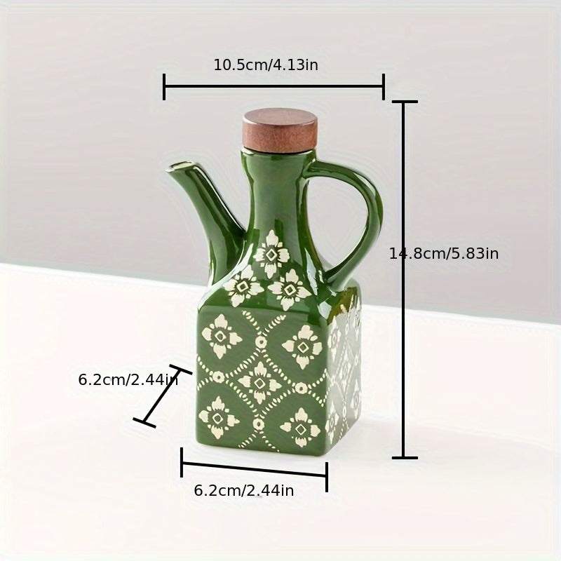 Square Ceramic Oil & Vinegar Bottle with Wood Lid | Hygienic Dining Table Dispenser