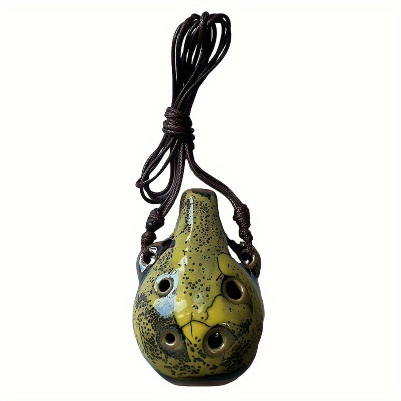 Vintage 6-Hole Ceramic Ocarina Flute | Mini Portable Wind Instrument with Adjustable Necklace