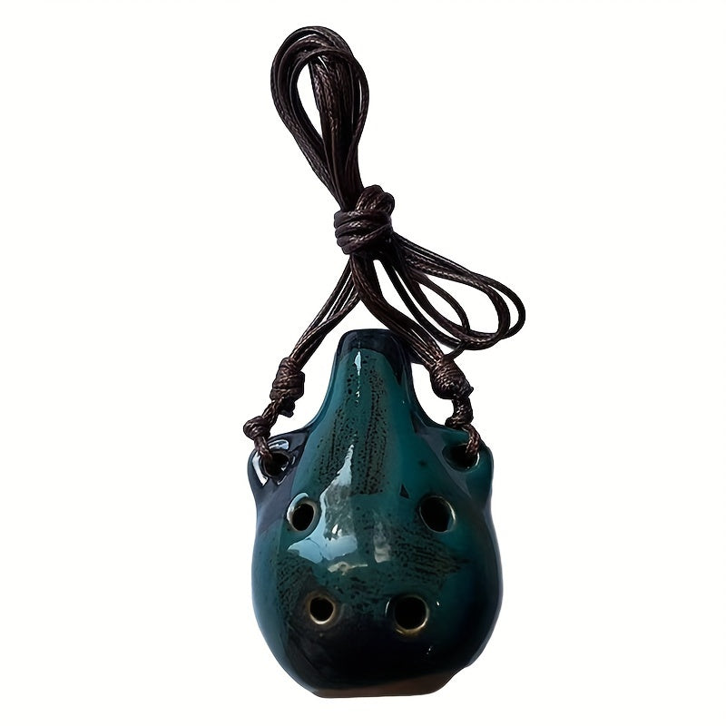 Vintage 6-Hole Ceramic Ocarina Flute | Mini Portable Wind Instrument with Adjustable Necklace