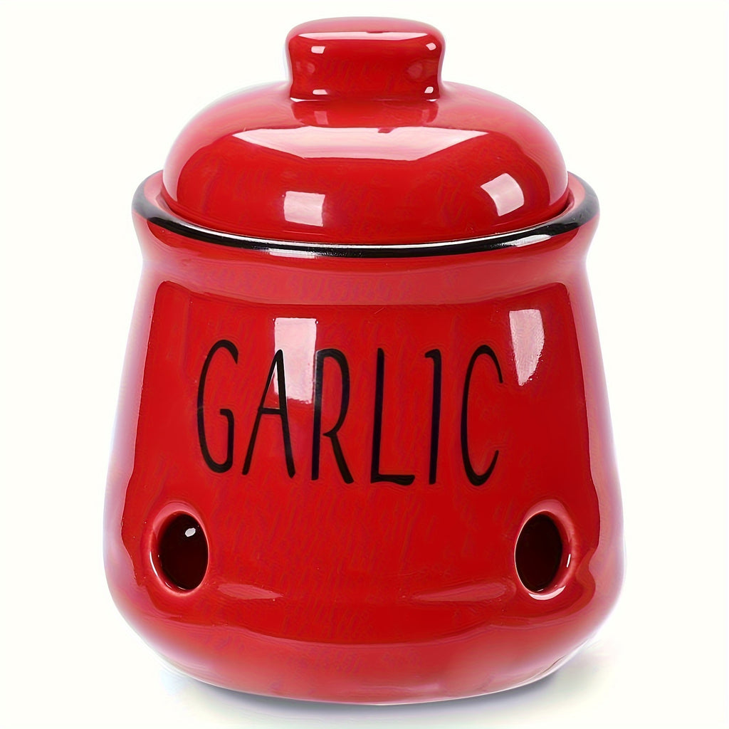 Ceramic Garlic Storage Container with Lid | Countertop Garlic Preservation Box for Kitchen