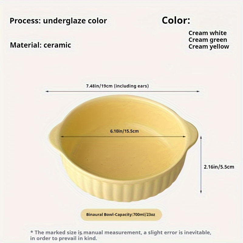 Double-Ear Ceramic Bowl | Large-Capacity Soup, Salad & Noodle Bowl, Oven & Microwave Safe
