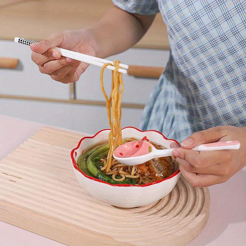 Kawaii Strawberry Ceramic Soup Spoon | Cute Korean Dessert Spoon with Long Handle