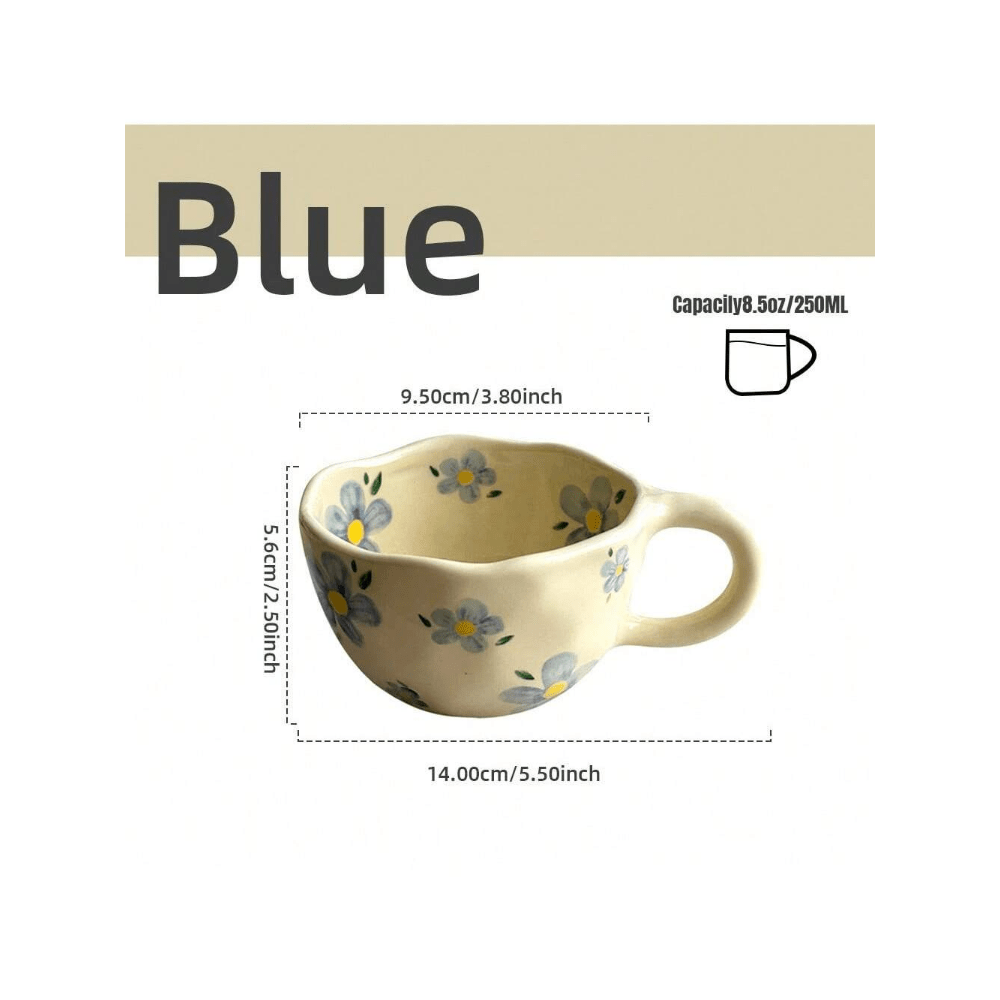 Hand-Pinched Irregular Flower Ceramic Cup | Korean-Style Oatmeal Breakfast Mug