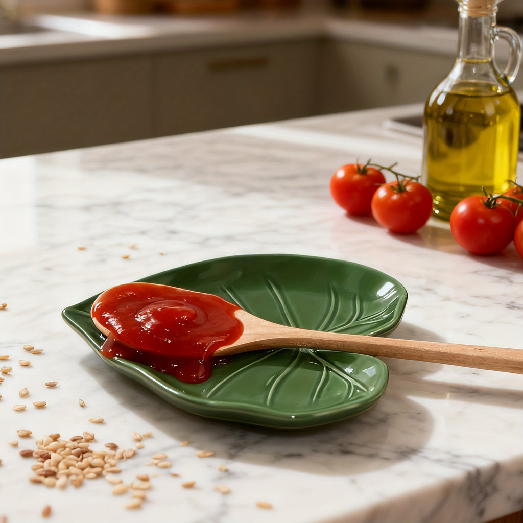 Ceramic Spoon Holder for Stove | Cute Leaf Design Kitchen Countertop Utensil Rack