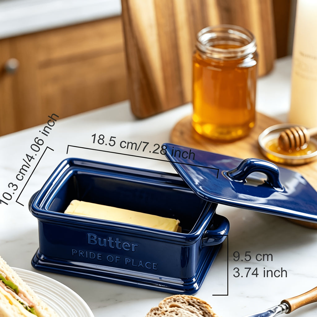 Large Farmhouse Butter Keeper – Ceramic Butter Dish with Wood Lid for All Butter Shapes