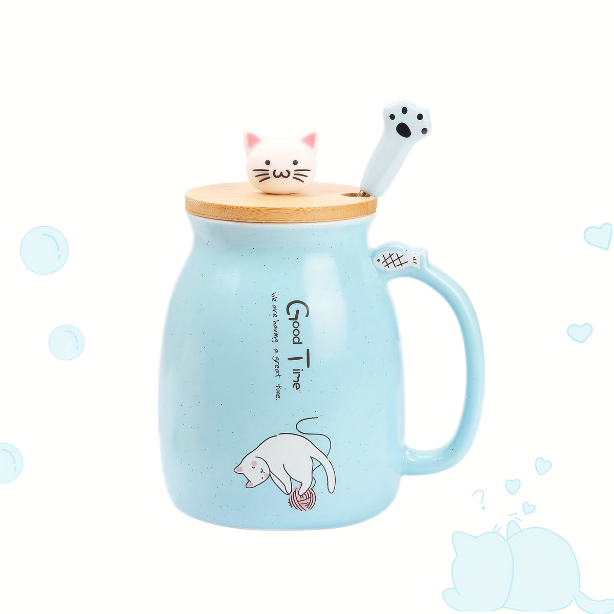 Cat Lovers Kawaii Mug – 13oz Ceramic Tea & Coffee Cup with Lid and Spoon