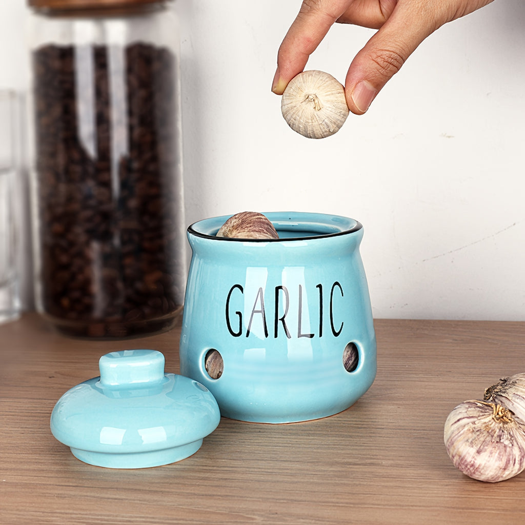 Ceramic Garlic Storage Container with Lid | Countertop Garlic Preservation Box for Kitchen