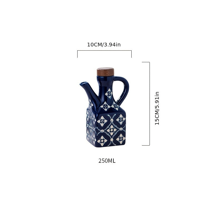 Square Ceramic Oil & Vinegar Bottle with Wood Lid | Hygienic Dining Table Dispenser