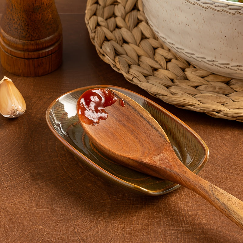 Long-Handle Ceramic Spoon Rest – Kitchen Utensil Holder for Soup Spoons, Spatulas & Rice Spoons