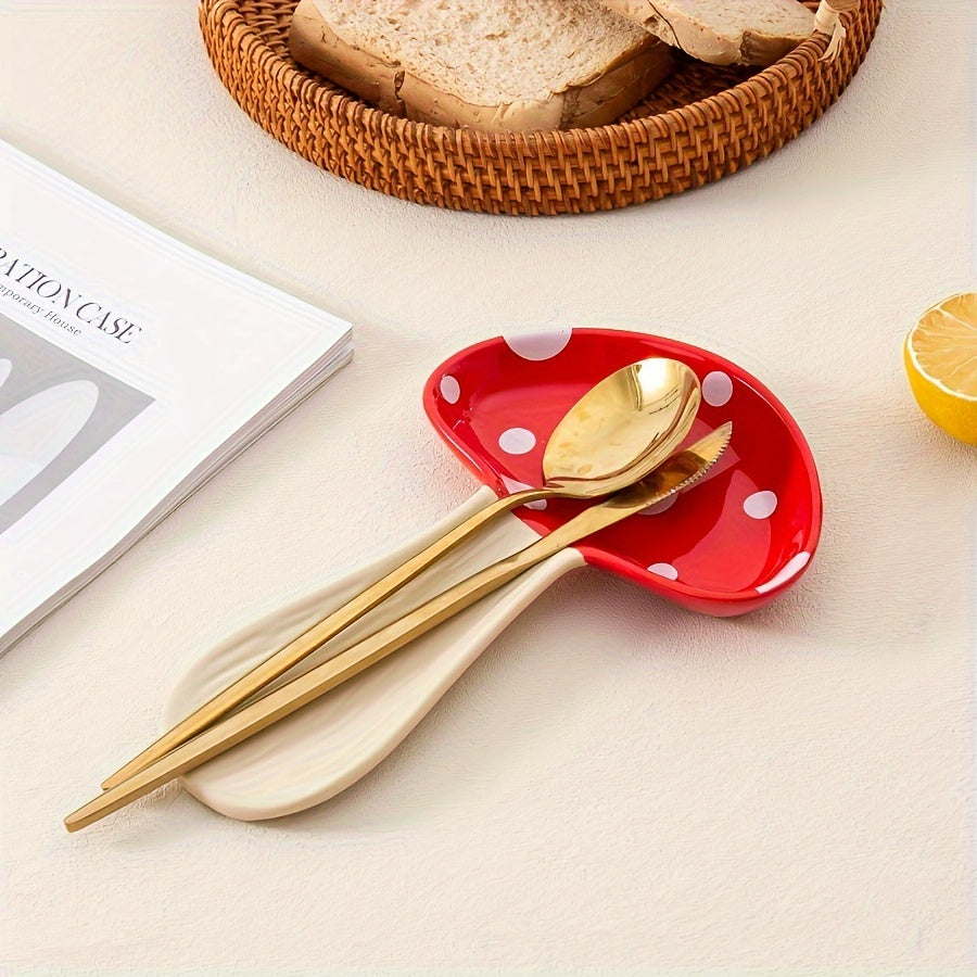 Cute Mushroom Spoon Rest – Ceramic High-Temperature Resistant Spoon Plate & Housewarming Gift