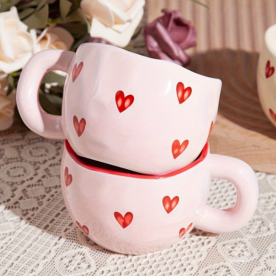 Romantic Ceramic Coffee Mug 9.5oz | Heart Pattern Love Cup for Couples & Birthday Gifts