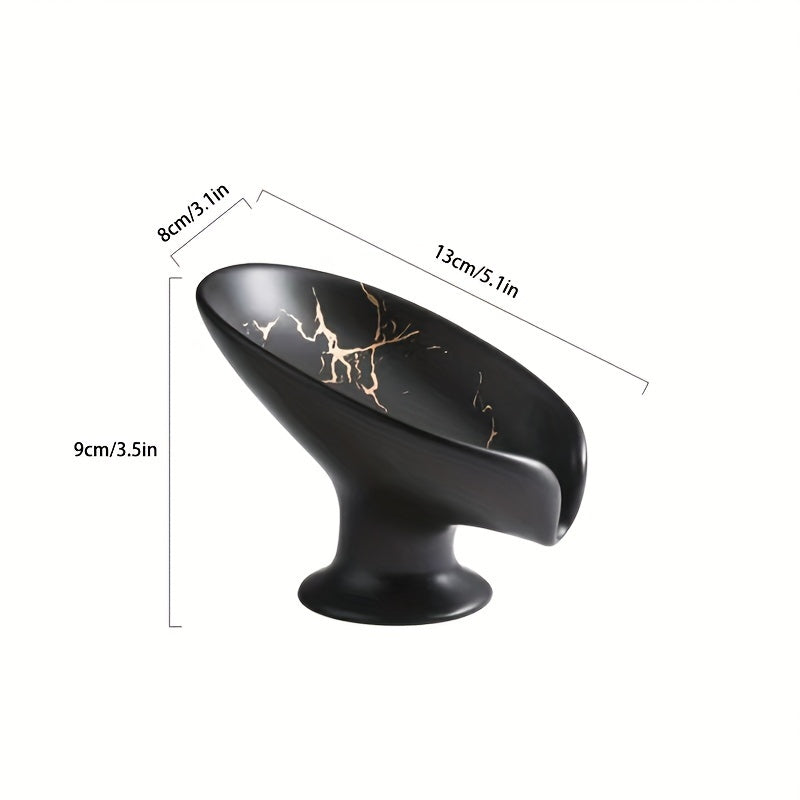 Self-Draining Ceramic Soap Dish | Marble Leaf-Shaped Soap Rack for Bathroom