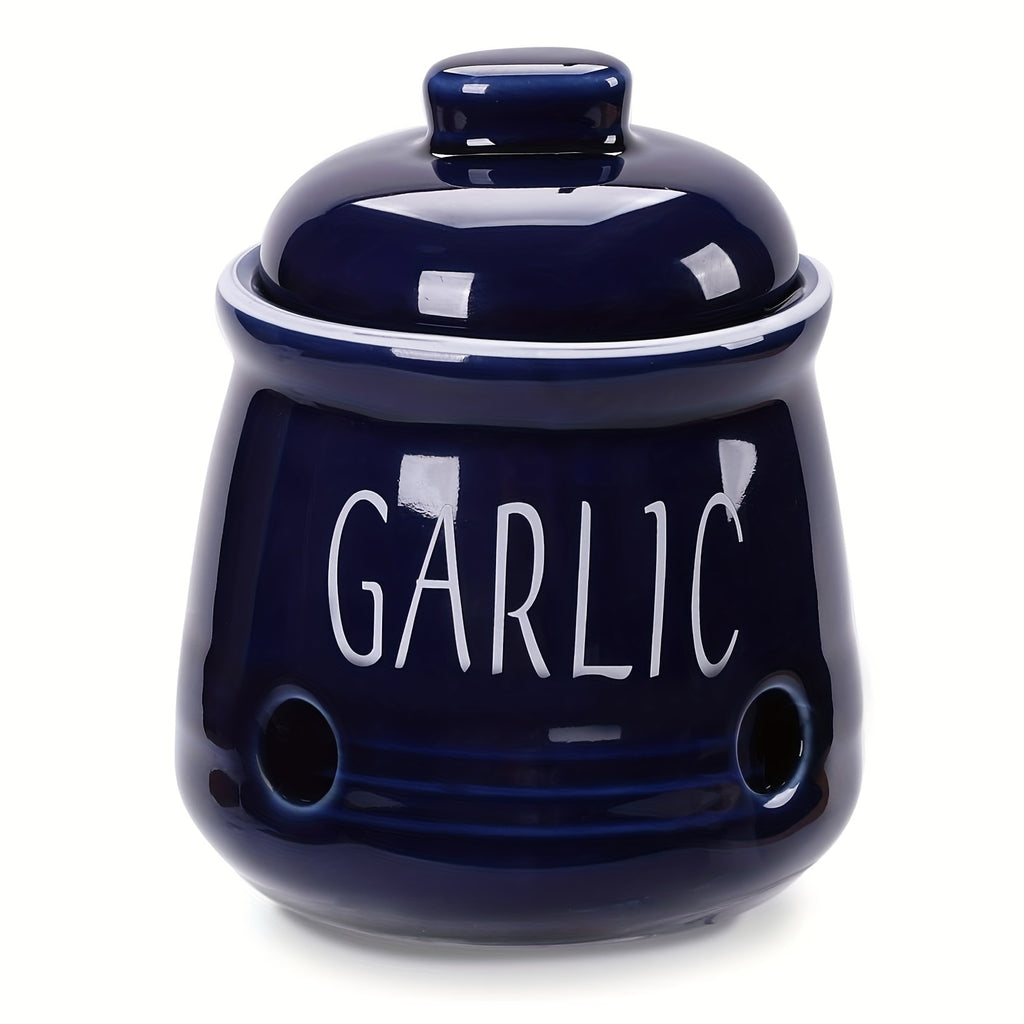 Ceramic Garlic Storage Container with Lid | Countertop Garlic Preservation Box for Kitchen