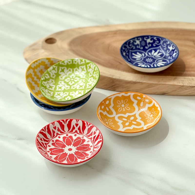 6-Piece Ceramic Seasoning Plate Set | Bohemian Sauce Dish for Soy Sauce, Vinegar & Spices
