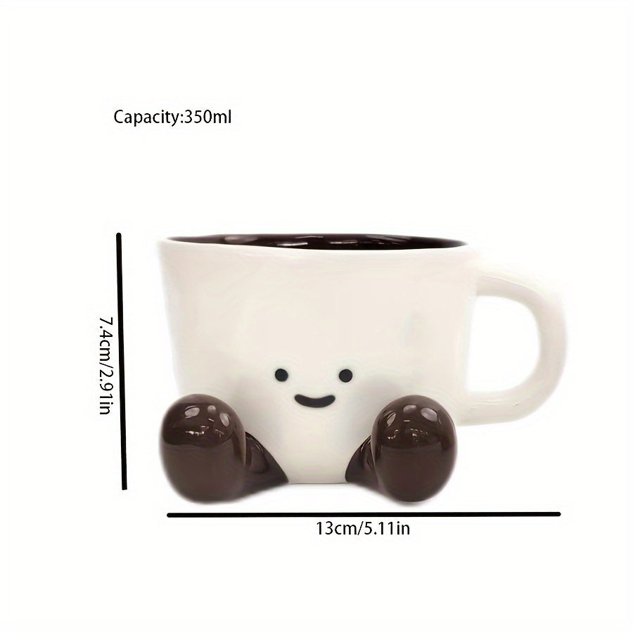 Cute Caramel-Colored Ceramic Cup – Light Luxury Coffee Mug with Cartoon Underglaze Design