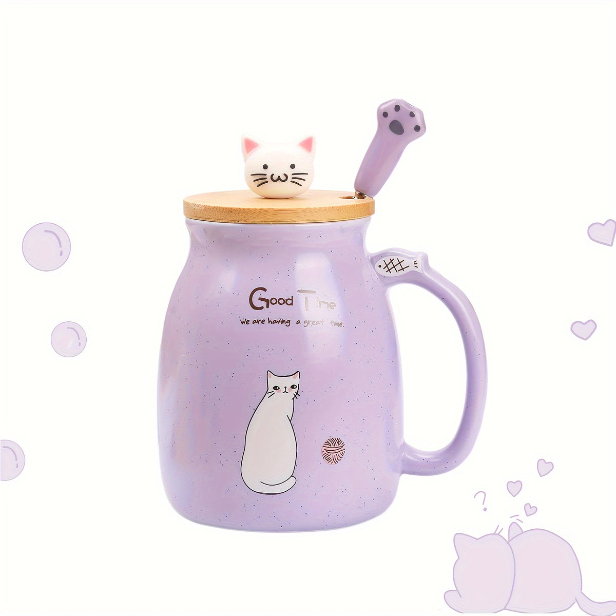Cat Lovers Kawaii Mug – 13oz Ceramic Tea & Coffee Cup with Lid and Spoon