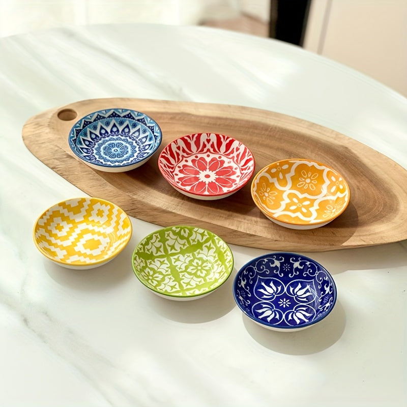 6-Piece Ceramic Seasoning Plate Set | Bohemian Sauce Dish for Soy Sauce, Vinegar & Spices