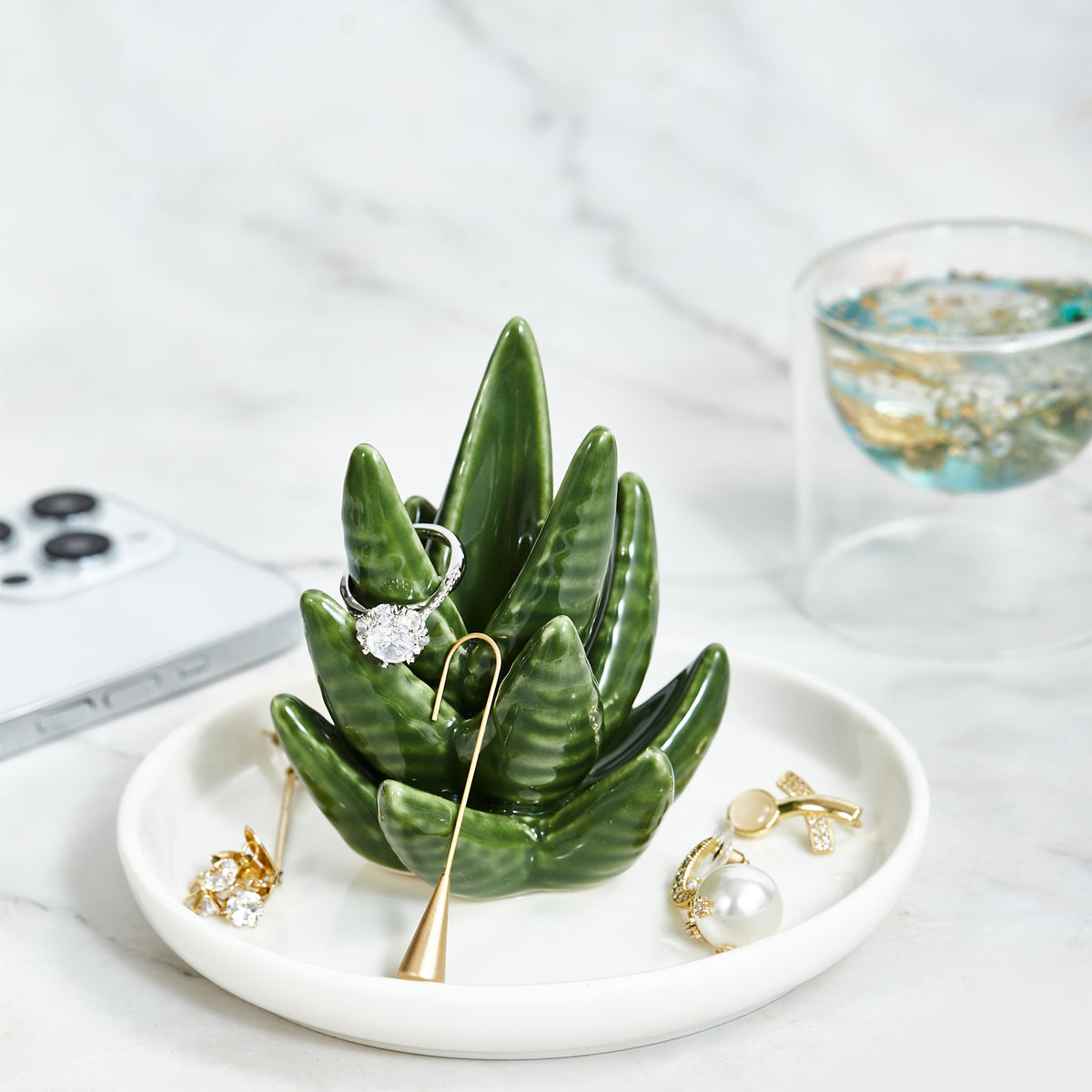 Ceramic Cactus Jewelry Tray | Ring Holder & Succulent Ring Organizer for Home Decor