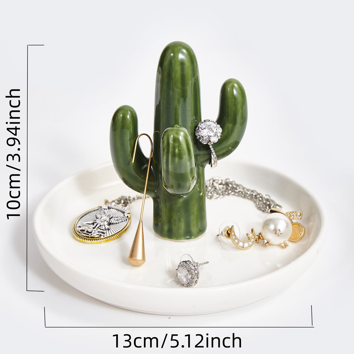 Ceramic Cactus Jewelry Tray | Ring Holder & Succulent Ring Organizer for Home Decor