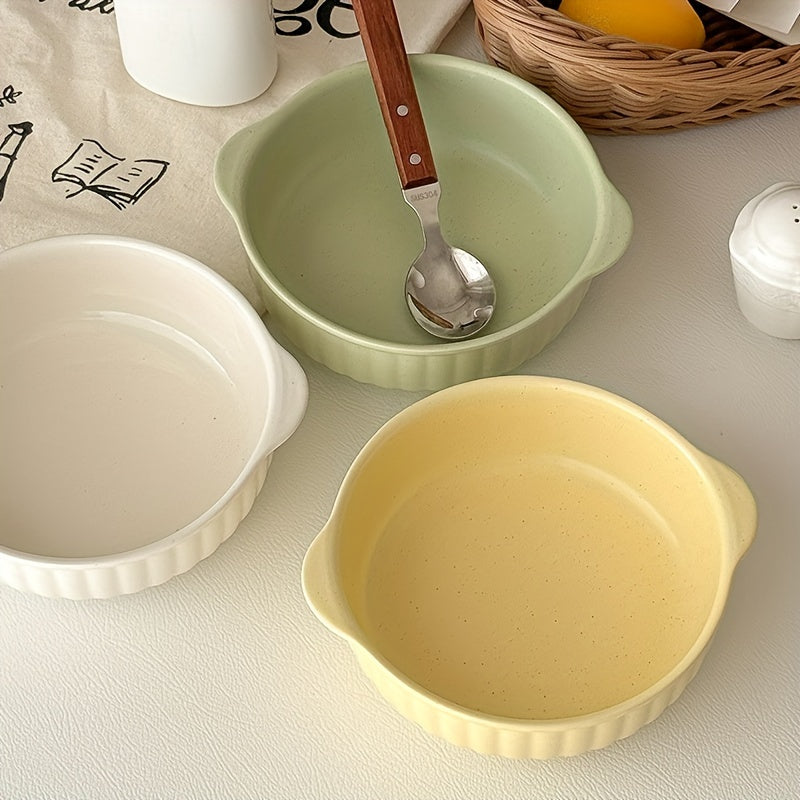 Double-Ear Ceramic Bowl | Large-Capacity Soup, Salad & Noodle Bowl, Oven & Microwave Safe