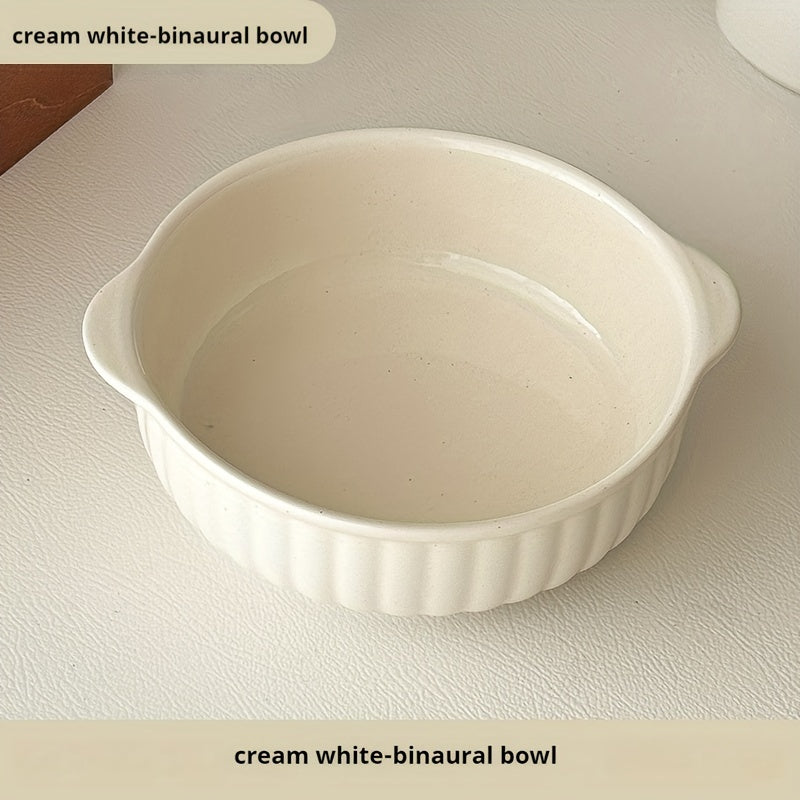 Double-Ear Ceramic Bowl | Large-Capacity Soup, Salad & Noodle Bowl, Oven & Microwave Safe