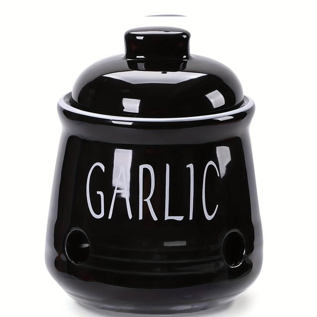 Ceramic Garlic Storage Container with Lid | Countertop Garlic Preservation Box for Kitchen