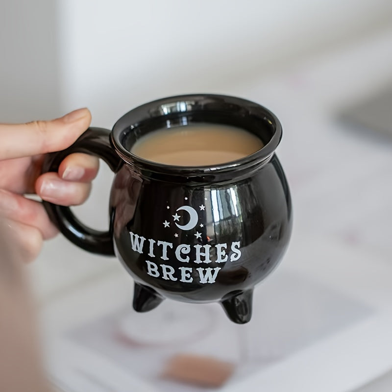 Witch Cauldron Ceramic Mug | 13.53oz Black Coffee Mug for Halloween & Spooky Vibes