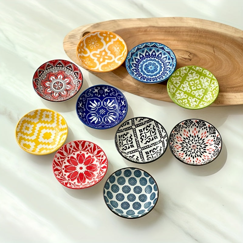 6-Piece Ceramic Seasoning Plate Set | Bohemian Sauce Dish for Soy Sauce, Vinegar & Spices