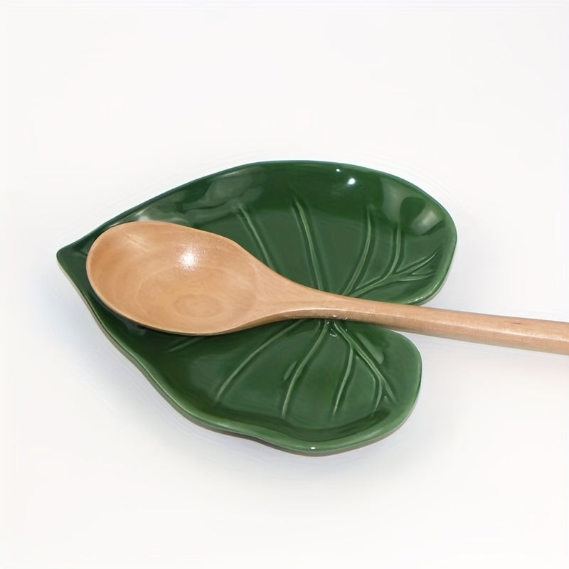 Ceramic Spoon Holder for Stove | Cute Leaf Design Kitchen Countertop Utensil Rack