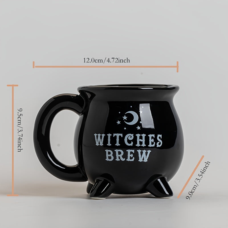 Witch Cauldron Ceramic Mug | 13.53oz Black Coffee Mug for Halloween & Spooky Vibes