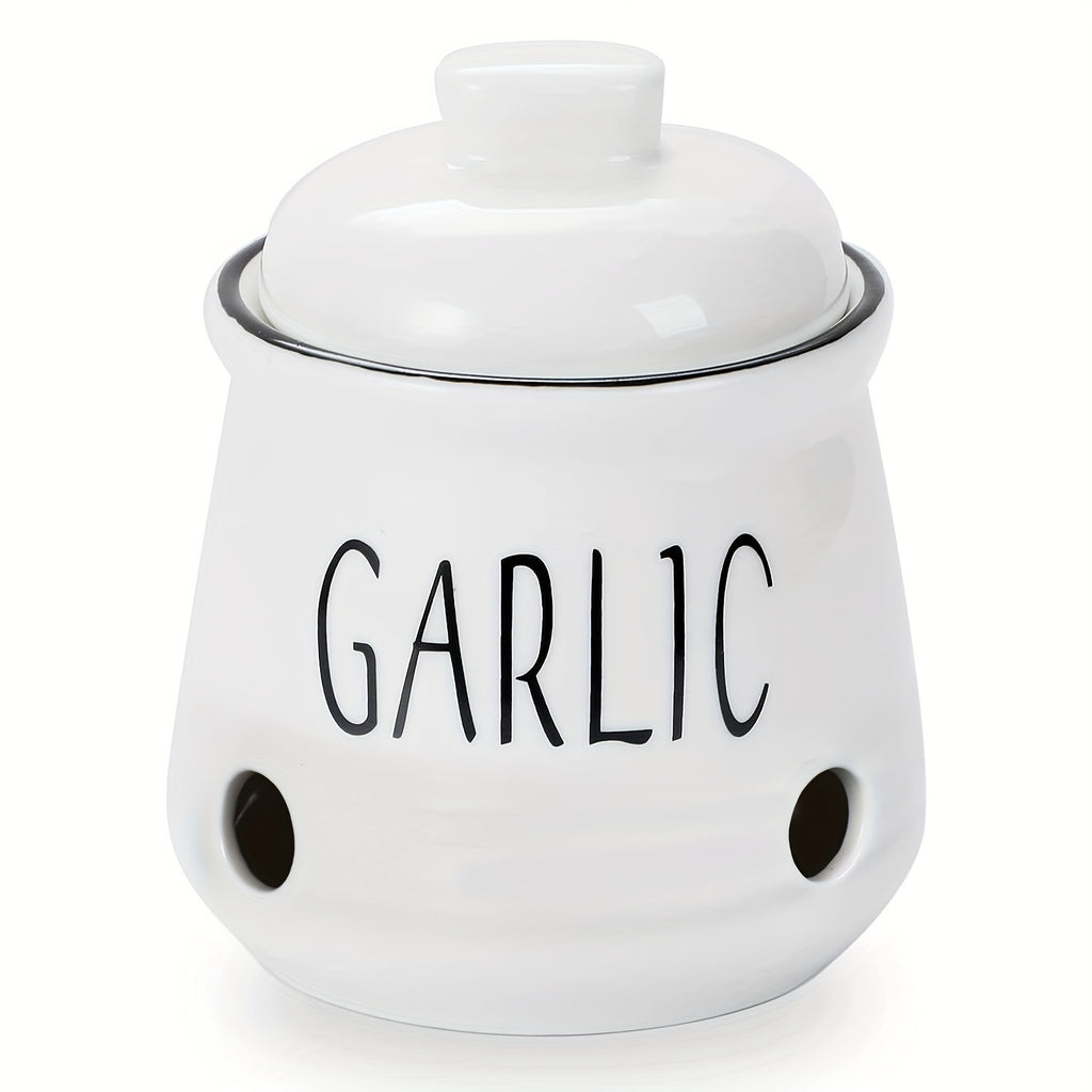 Ceramic Garlic Storage Container with Lid | Countertop Garlic Preservation Box for Kitchen
