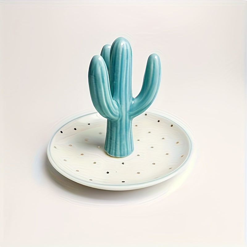 Ceramic Cactus Jewelry Tray | Ring Holder & Succulent Ring Organizer for Home Decor