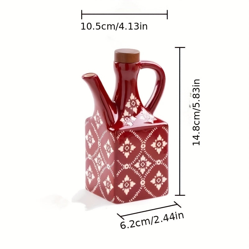 Square Ceramic Oil & Vinegar Bottle with Wood Lid | Hygienic Dining Table Dispenser