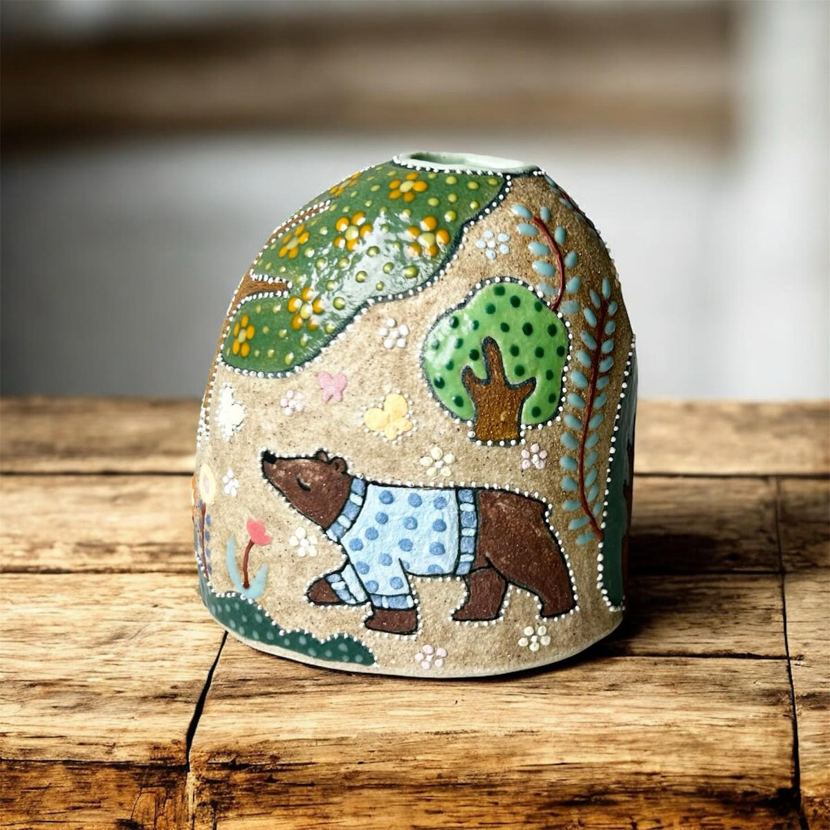 Handmade Ceramic Bear Vase | Whimsical Woodland Animal Pottery | Cute Illustrated Home Decor | Unique Nature Lover Gift