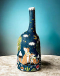 Handmade Ceramic Fox Family Vase | Whimsical Illustrated Pottery Bottle | Cute Woodland Night Scene | Unique Nature Lover Gift