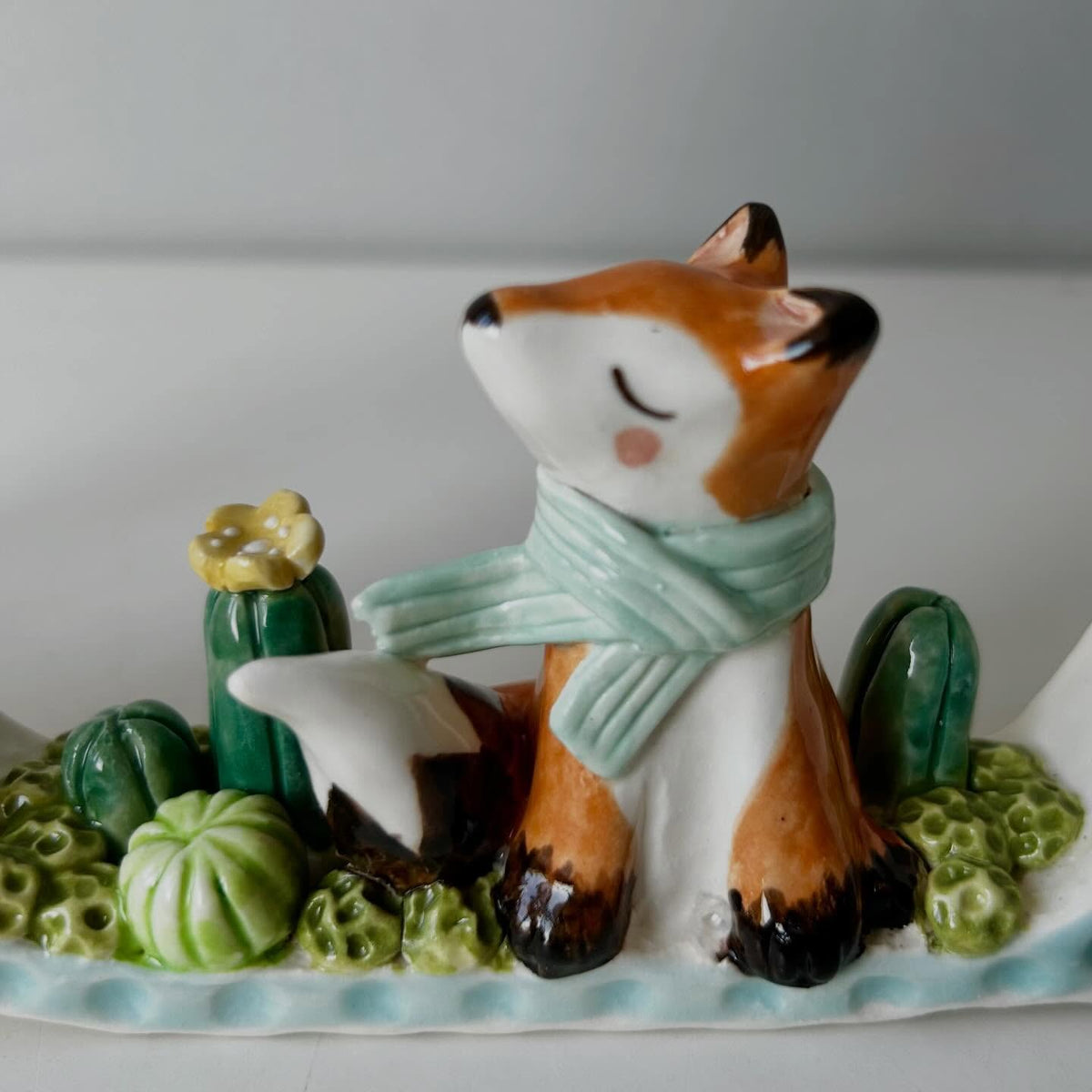 Handmade Ceramic Fox Diorama with Test Tube Vase | Whimsical Woodland Scene | Cute Pottery Home Decor | Unique Gift for Nature Lovers