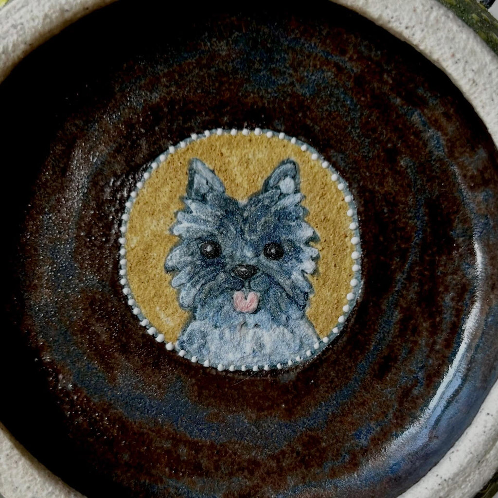 Handmade Ceramic Teapot with 3D Star Lid & Tiny House Handle | Whimsical Night Sky & Dog Illustration | Unique Art Pottery Tea Kettle