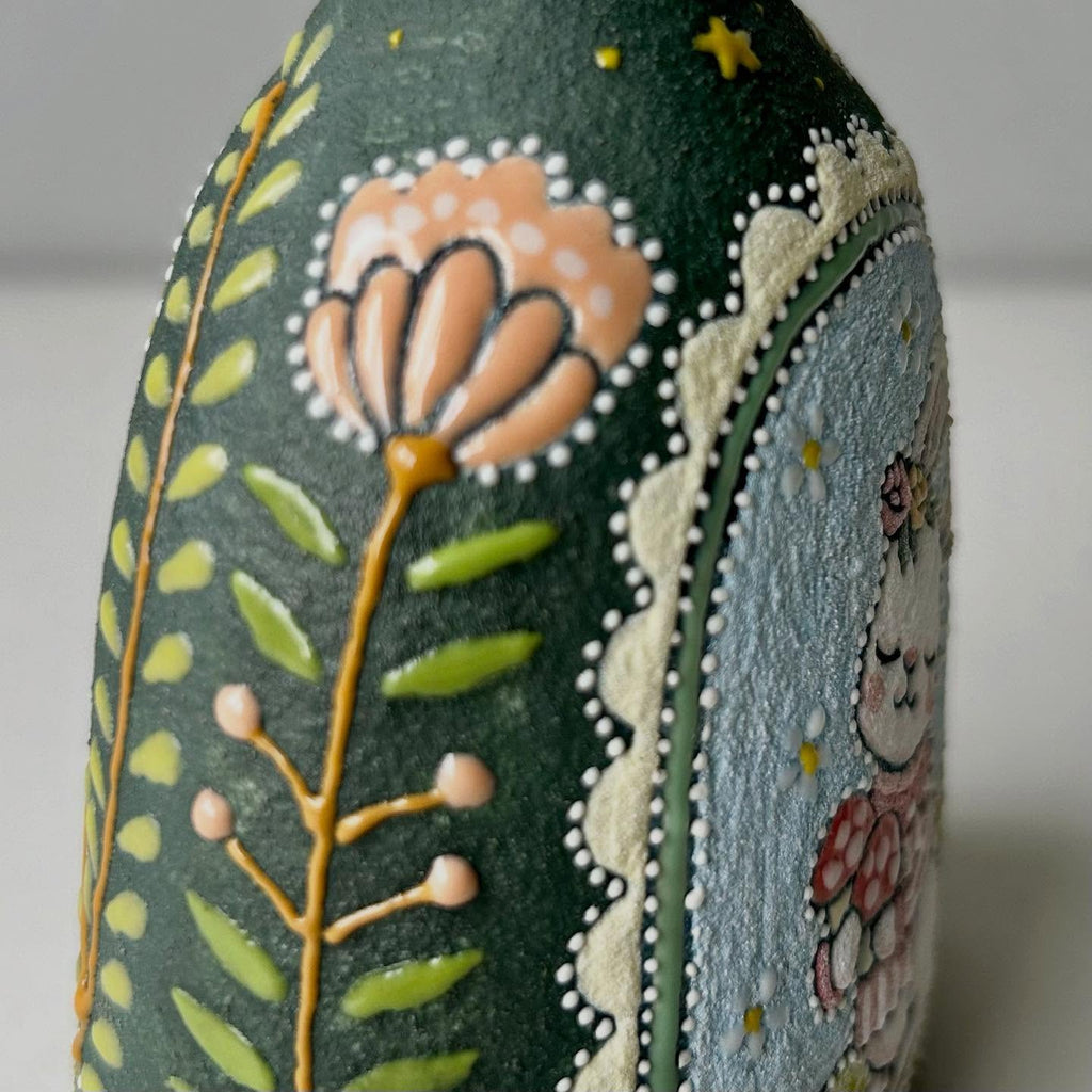 Handmade Ceramic Bunny Vase | Whimsical Illustrated Pottery Bottle with Mushrooms | Cute Woodland Rabbit Home Decor | Unique Gift for Her