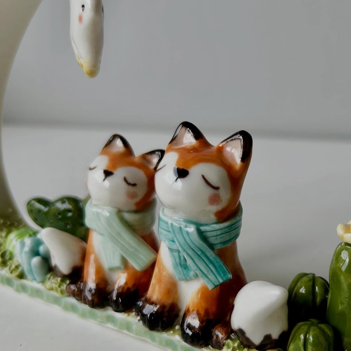 Handmade Ceramic Fox Wall Hanging | Whimsical Woodland Diorama with Moon & Cloud | Cute Pottery Ornament | Unique Nature Lover Gift