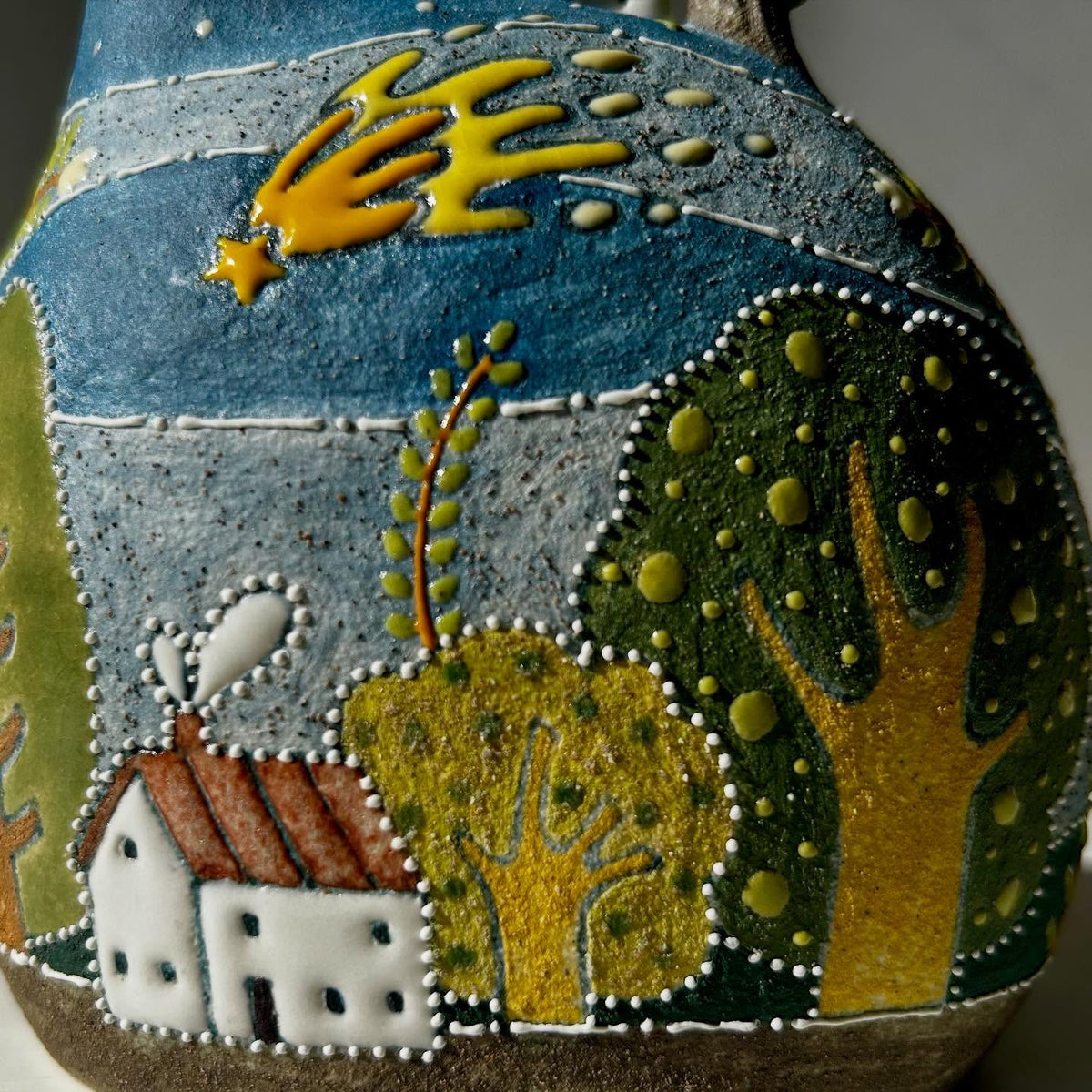 Handmade Ceramic Tree of Life Vase | Whimsical Illustrated Pottery Bottle with Deer & Moon | Cute Woodland Home Decor | Unique Gift for Her