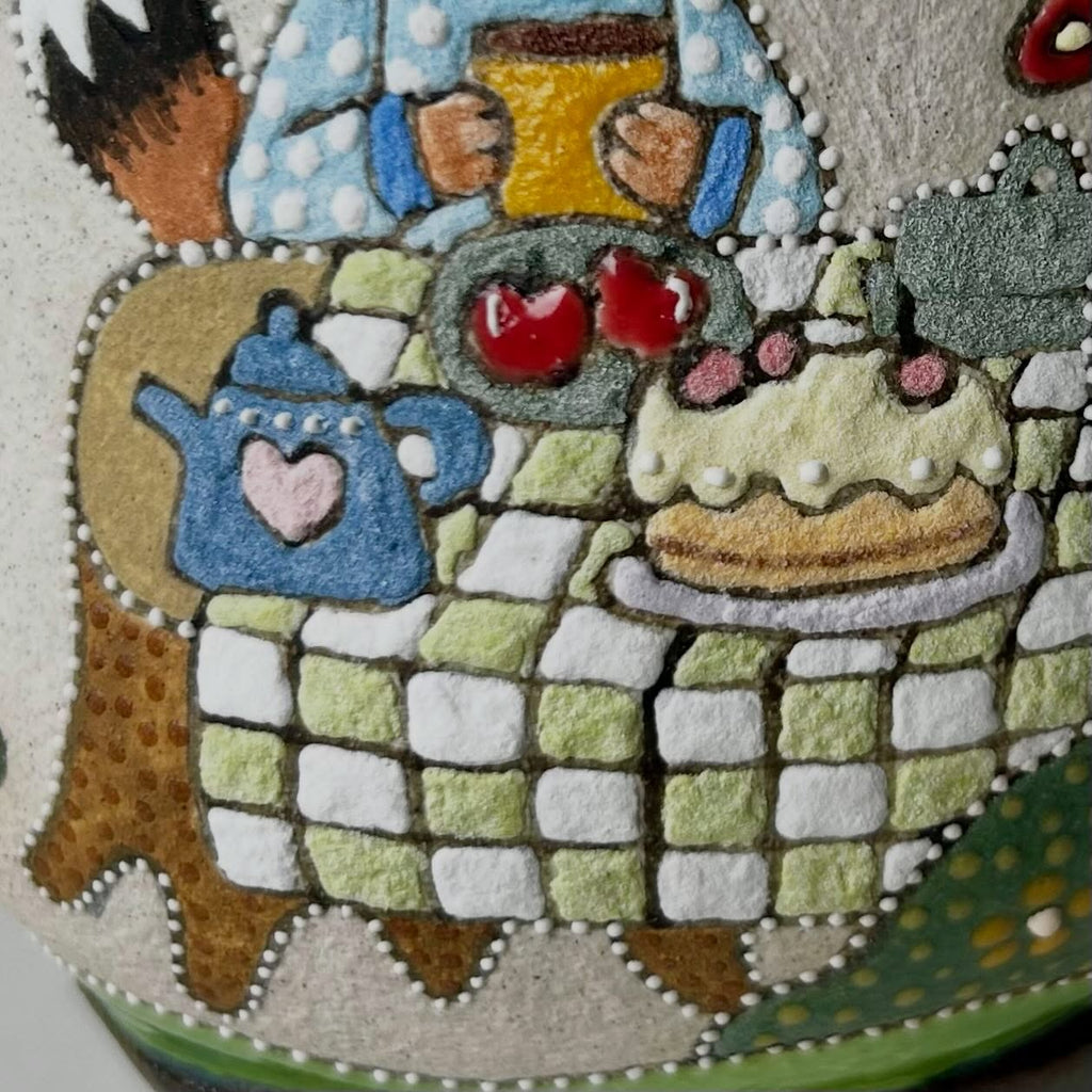 Handmade Ceramic Fox Pitcher with Picnic Scene | Whimsical Illustrated Pottery Jug | Cute Woodland Animal Decor | Unique Gift for Her