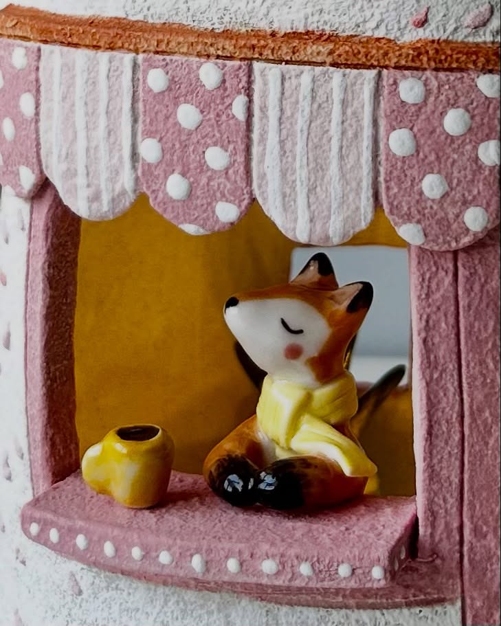 Handmade Ceramic Fox Cottage Night Light | Whimsical Illustrated Pottery Lantern | Cute Woodland Home Decor | Unique Gift for Her