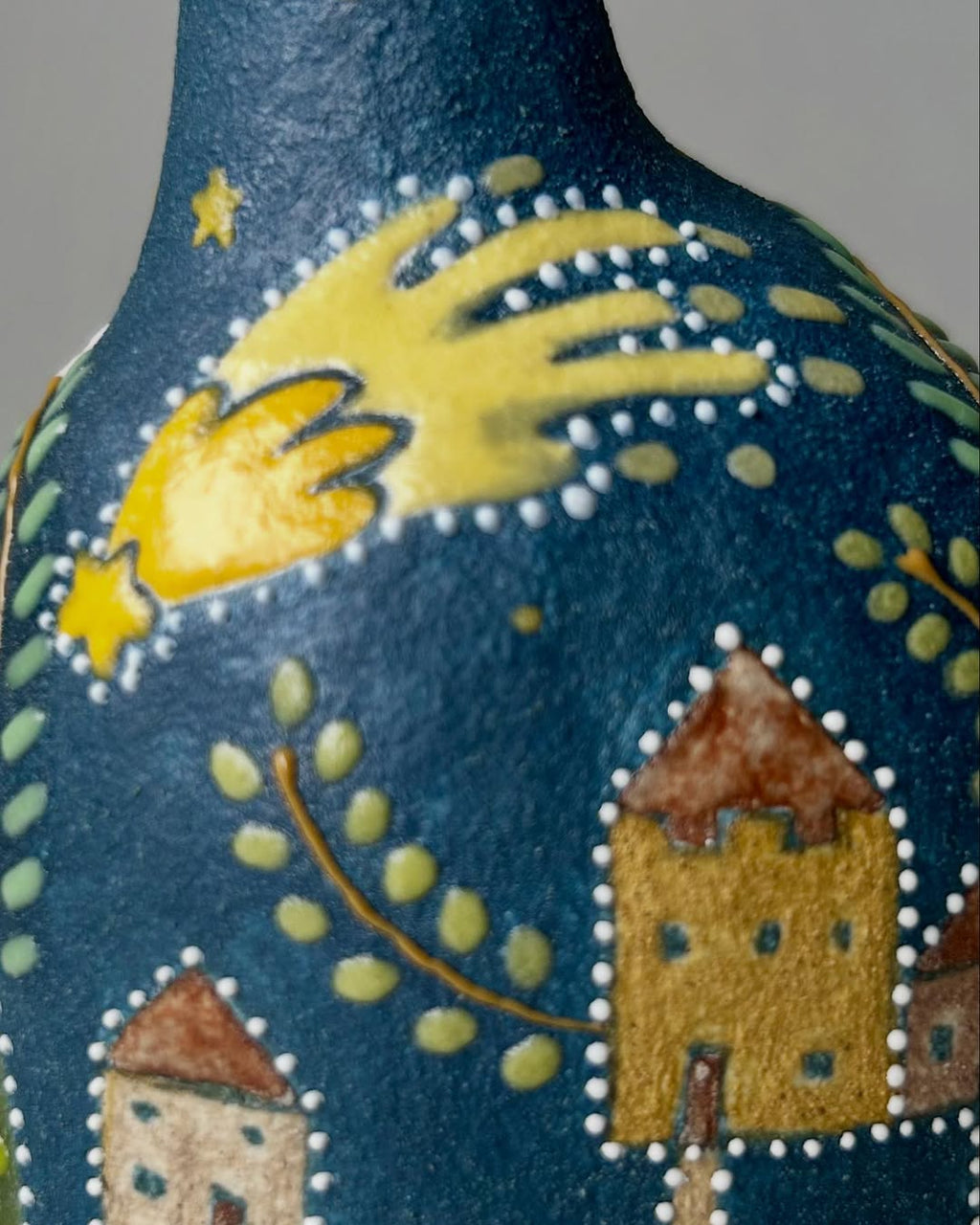 Handmade Ceramic Fox Family Vase | Whimsical Illustrated Pottery Bottle | Cute Woodland Night Scene | Unique Nature Lover Gift