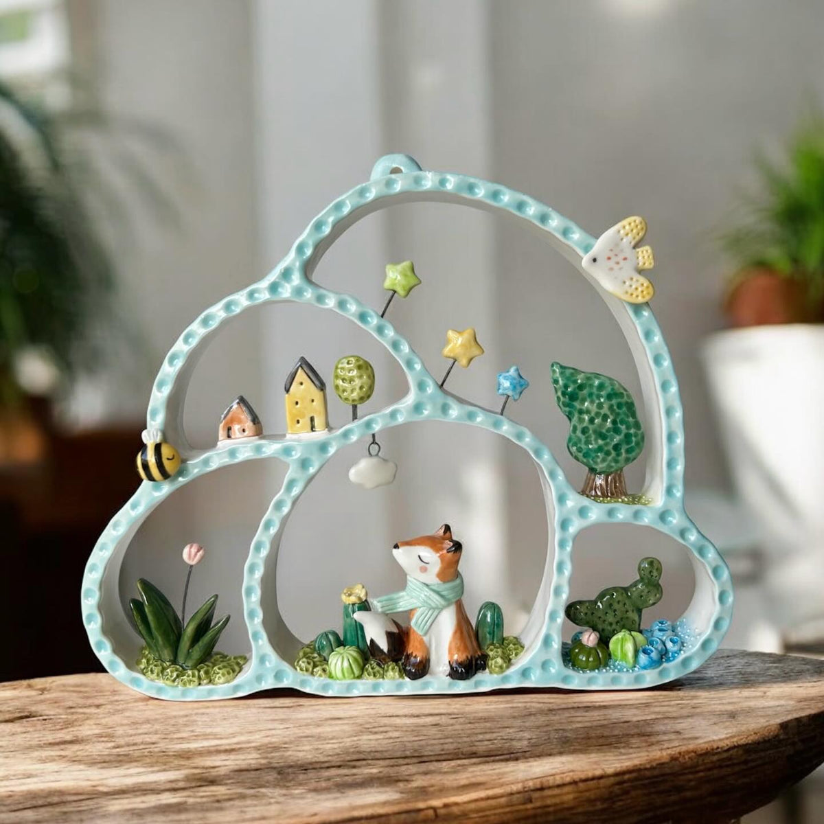 Handmade Ceramic Fox Diorama with Test Tube Vase | Whimsical Woodland Scene | Cute Pottery Home Decor | Unique Gift for Nature Lovers