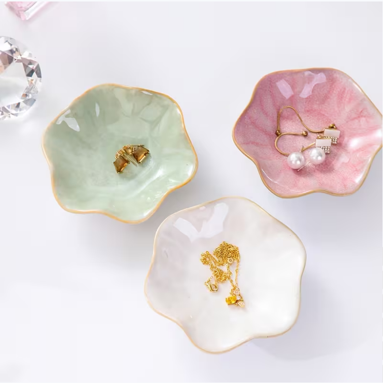Elegant Ceramic Flower Plate | Jewelry & Trinket Dish for Dresser, Bathroom & Desk